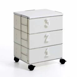 3 Cajones Con Tiradores Blancos Y Ruedas Numérica Yodi