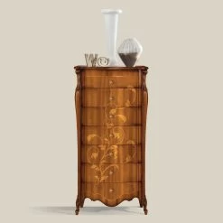Cómoda De 7 Cajones En Madera De Nogal Con Incrustaciones Made In Italy - Commodus -Tienda De Decoración cassettiera 7 cassetti in legno noce intarsiato made in italy commodo 4