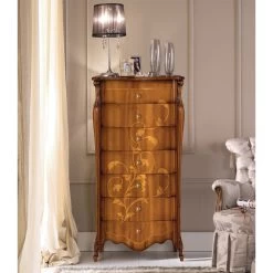 Cómoda De 7 Cajones En Madera De Nogal Con Incrustaciones Made In Italy - Commodus -Tienda De Decoración cassettiera 7 cassetti in legno noce intarsiato made in italy commodo 5