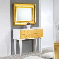 Blanca En El Pecho De 4 Cajones Etty Pan De Oro, Fabricado En Italia -Tienda De Decoración cassettiera bianca con 4 cassetti foglia oro etty made in italy 3