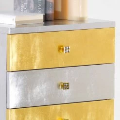 Cajón De Diseño De Plata Y Oro En La Madera Etty, Fabricado En Italia -Tienda De Decoración cassettiera di design argento e oro in legno etty made in italy 1