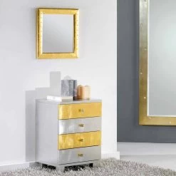 Cajón De Diseño De Plata Y Oro En La Madera Etty, Fabricado En Italia -Tienda De Decoración cassettiera di design argento e oro in legno etty made in italy 3