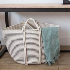 CESTO KATARI ALGODÓN 35X28CM -Tienda De Decoración cesto katari rayas blanco 1