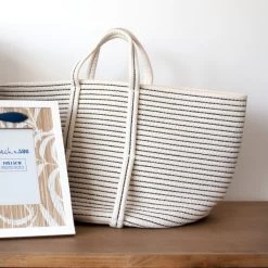 CESTO KATARI ALGODÓN 35X28CM -Tienda De Decoración cesto katari rayas blanco 3