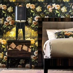 Mesita De Noche En Madera De Nogal Y ébano Grilli Zarafa Hecha En Italia -Tienda De Decoración comodino in radica di noce e legno ebano grilli zarafa made in italy 2