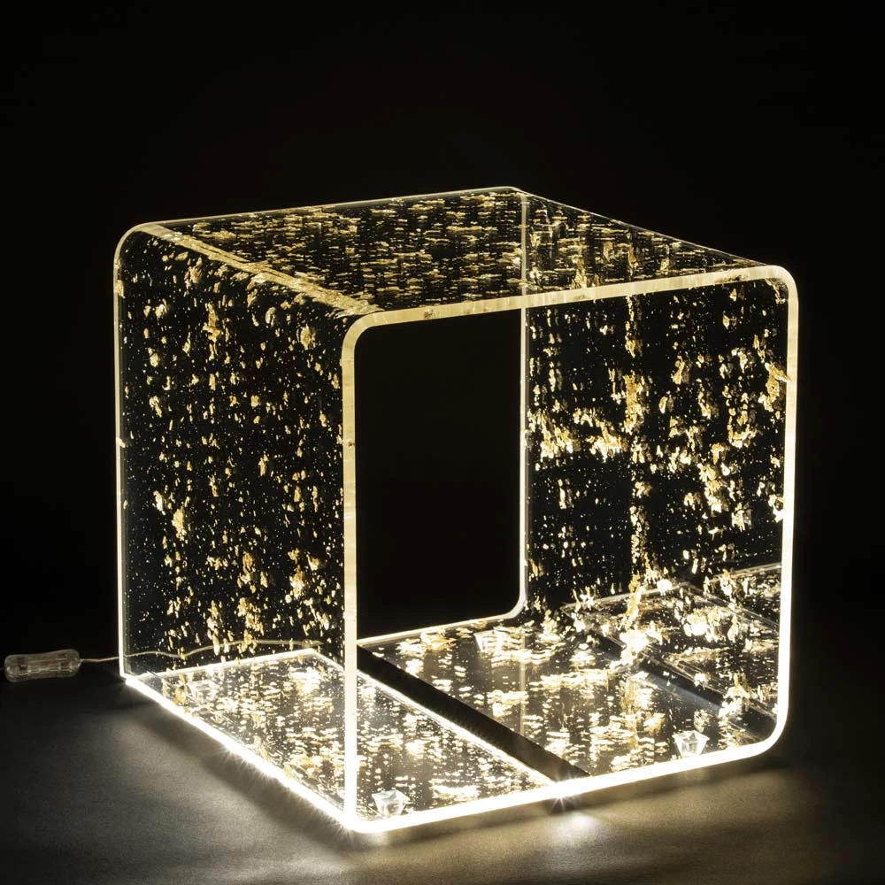 Lámpara De Mesilla De Noche LED Acrílico De Cristal Y Hoja De Oro, Plata O Cobre - Gnassi 5 Lámpara De Mesilla De Noche LED Acrílico De Cristal Y Hoja De Oro, Plata O Cobre - Gnassi - Imagen 3