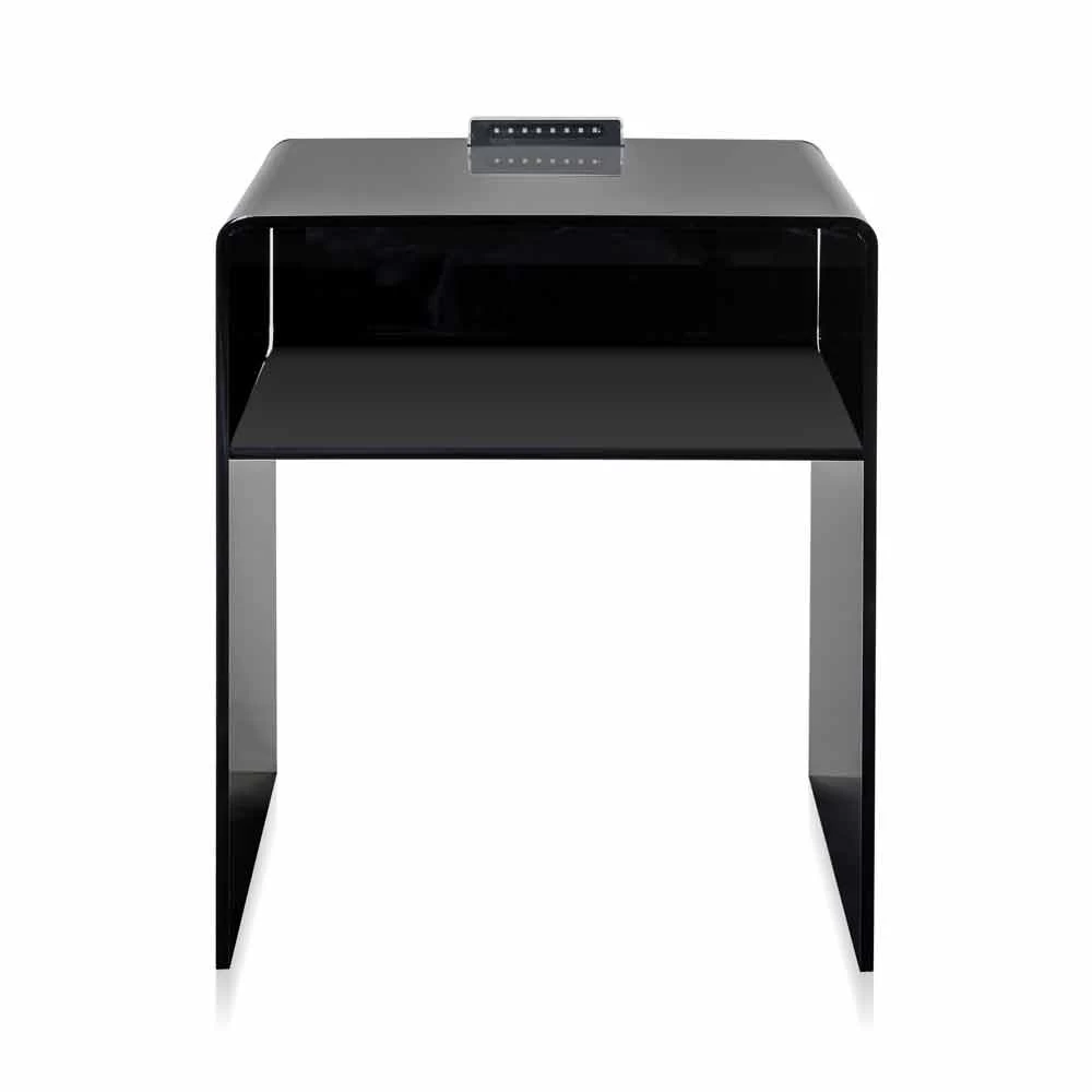 Mesita De Noche Negra Con Luz LED Táctil Iluminable Adelia, Fabricada En Italia 4 Mesita De Noche Negra Con Luz LED Táctil Iluminable Adelia, Fabricada En Italia - Imagen 2