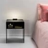 Mesita De Noche Negra Con Luz LED Táctil Iluminable Adelia, Fabricada En Italia -Tienda De Decoración comodino nero con luce led illuminabile al tocco adelia made in italy