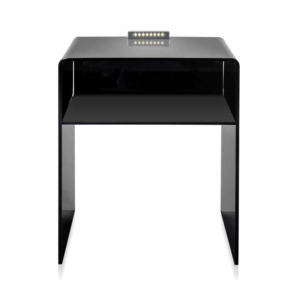 Mesita De Noche Negra Con Luz LED Táctil Iluminable Adelia, Fabricada En Italia 5 Mesita De Noche Negra Con Luz LED Táctil Iluminable Adelia, Fabricada En Italia - Imagen 3