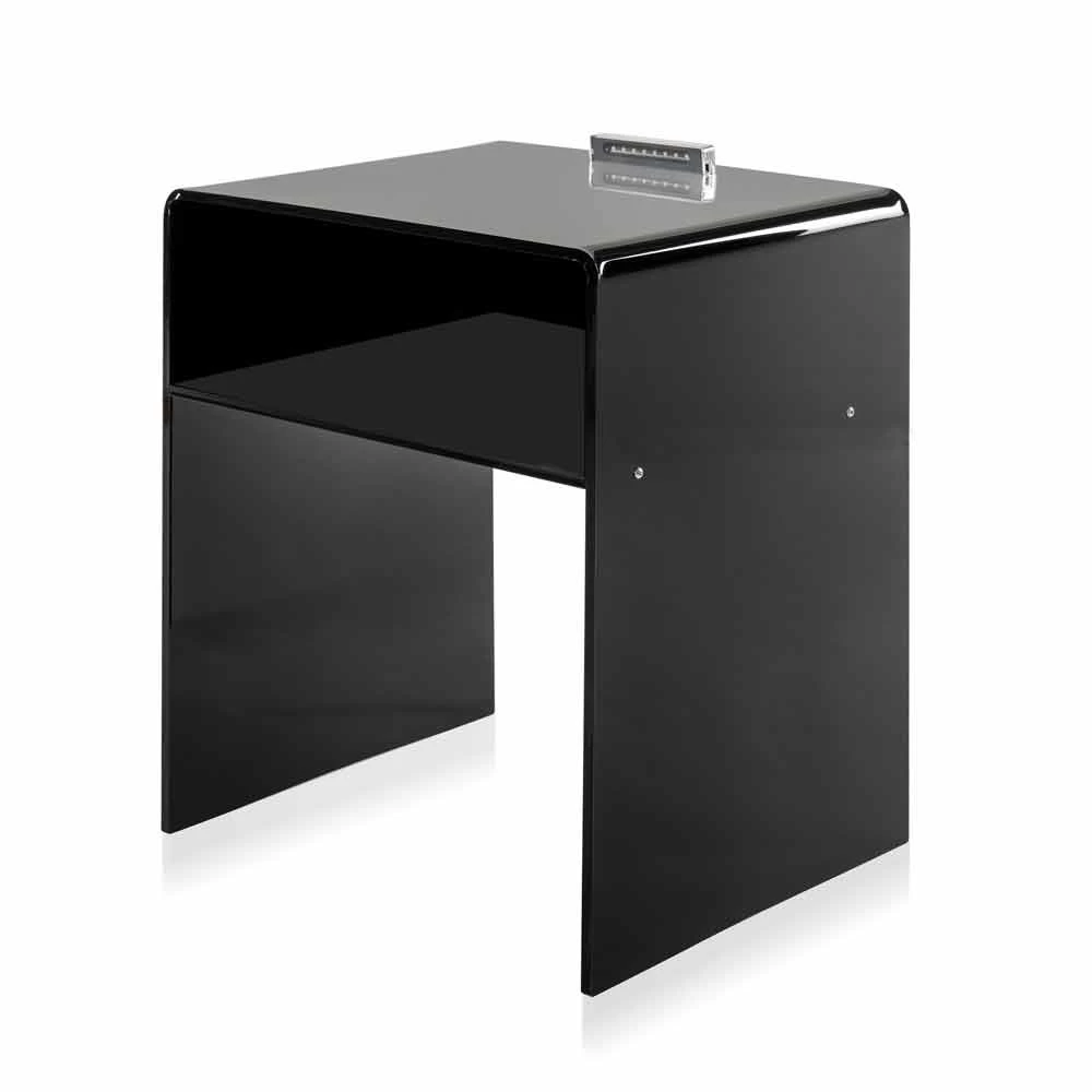 Mesita De Noche Negra Con Luz LED Táctil Iluminable Adelia, Fabricada En Italia 6 Mesita De Noche Negra Con Luz LED Táctil Iluminable Adelia, Fabricada En Italia - Imagen 4