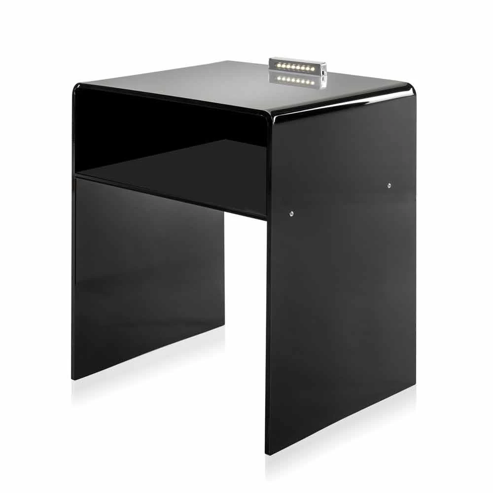Mesita De Noche Negra Con Luz LED Táctil Iluminable Adelia, Fabricada En Italia 7 Mesita De Noche Negra Con Luz LED Táctil Iluminable Adelia, Fabricada En Italia - Imagen 5