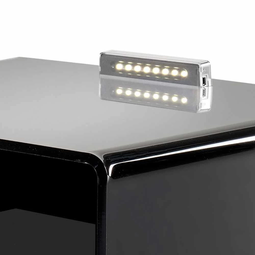 Mesita De Noche Negra Con Luz LED Táctil Iluminable Adelia, Fabricada En Italia 10 Mesita De Noche Negra Con Luz LED Táctil Iluminable Adelia, Fabricada En Italia - Imagen 8