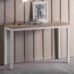 Consola Extensible Con Tablero En Melamina Y Base En Metal Pintado - Adino -Tienda De Decoración consolle allungabile con piano in nobiliato e base in metallo verniciato adino 4
