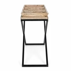Consola En Acero Y Madera De Mango Con Bandejas De Diseño Industrial - Celosía -Tienda De Decoración consolle in acciaio e legno di mango con vassoi di design industriale reticolo 2