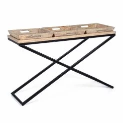 Consola En Acero Y Madera De Mango Con Bandejas De Diseño Industrial - Celosía