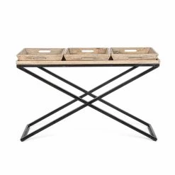Consola En Acero Y Madera De Mango Con Bandejas De Diseño Industrial - Celosía -Tienda De Decoración consolle in acciaio e legno di mango con vassoi di design industriale reticolo 3