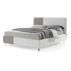 Cama Doble Con Contenedor En Cuero Ecológico Bicolor Made In Italy - Jasmine