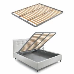 Cama Doble En Tela Bicolor Con Caja Made In Italy - Jasmine -Tienda De Decoración letto matrimoniale con contenitore in tessuto bicolore made in italy jasmine 7
