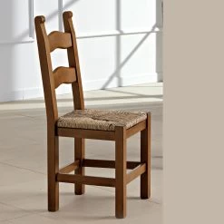 Silla De Cocina Clásica En Madera Asiento De Paja Made In Italy - Lavinia