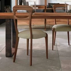 Silla Moderna En Nogal Canaletto Macizo Y Asiento Tapizado, Gemma -Tienda De Decoración sedia moderna in noce massello canaletto e seduta imbottita gemma 10