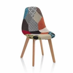 Silla Moderna De Tela Patchwork Con Patas De Madera, 4 Piezas - Selena