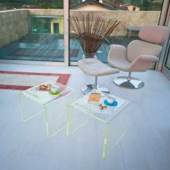 Juego De 2 Mesitas De Noche De Diseño Moderno En Metacrilato Made In Italy - Leielui