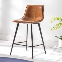 Taburete Con Base De 4 Patas, Al 65 En Ecopiel Y Armazón Negro - Ovidio