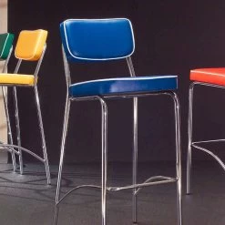 Taburete Vintage Unica, Tapizado En Ecopiel