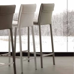 Taburete En Ecopiel Con Base En Metal Y Acero Satinado Prato -Tienda De Decoración sgabello in metallo e acciaio e ecopelle moderno fatto in italia prato 1