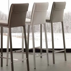 Taburete En Ecopiel Con Base En Metal Y Acero Satinado Prato -Tienda De Decoración sgabello in metallo e acciaio e ecopelle moderno fatto in italia prato