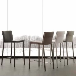 Taburete En Ecopiel Con Base En Metal Y Acero Satinado Prato