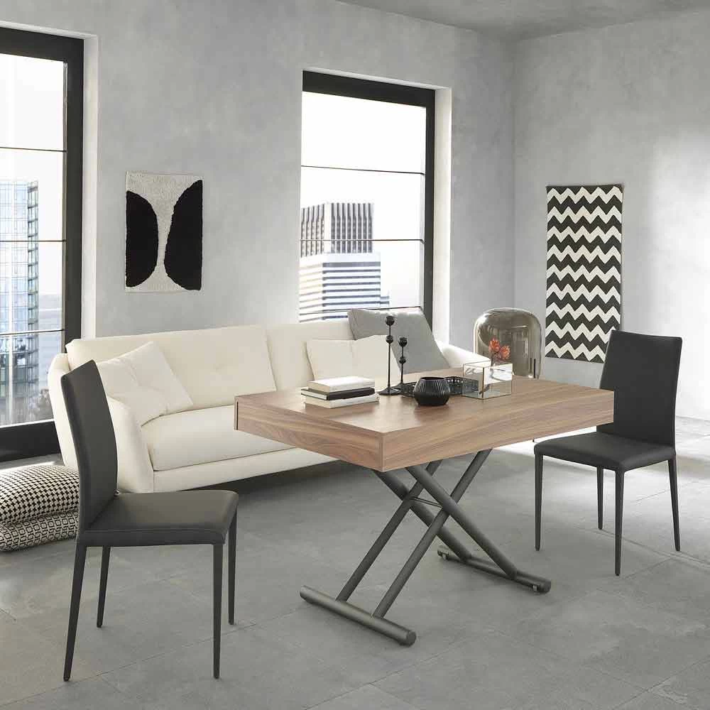 Mesa De Centro Moderna Transformadora En Madera Y Metal Made In Italy - Fabio 7 Mesa De Centro Moderna Transformadora En Madera Y Metal Made In Italy - Fabio - Imagen 5