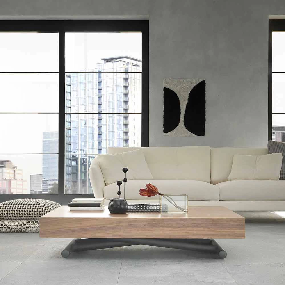 Mesa De Centro Moderna Transformadora En Madera Y Metal Made In Italy - Fabio 5 Mesa De Centro Moderna Transformadora En Madera Y Metal Made In Italy - Fabio - Imagen 3