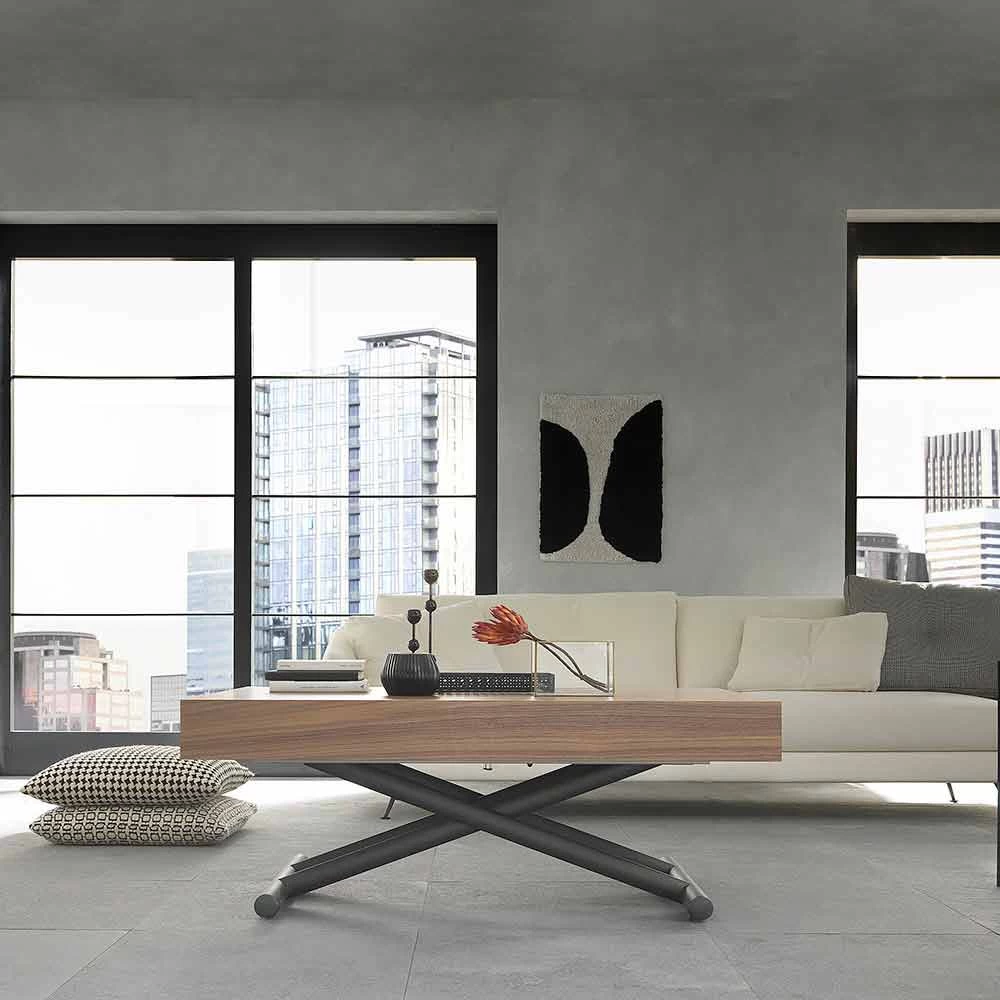 Mesa De Centro Moderna Transformadora En Madera Y Metal Made In Italy - Fabio 6 Mesa De Centro Moderna Transformadora En Madera Y Metal Made In Italy - Fabio - Imagen 4