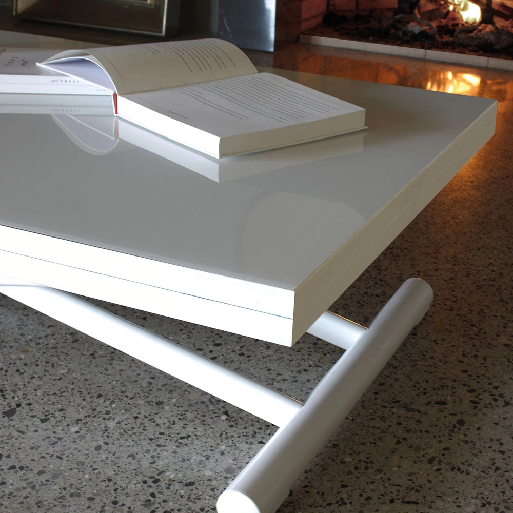 Mesa De Centro Transformable En Metal Y Tapa De Vidrio - Morgan 4 Mesa De Centro Transformable En Metal Y Tapa De Vidrio - Morgan - Imagen 2