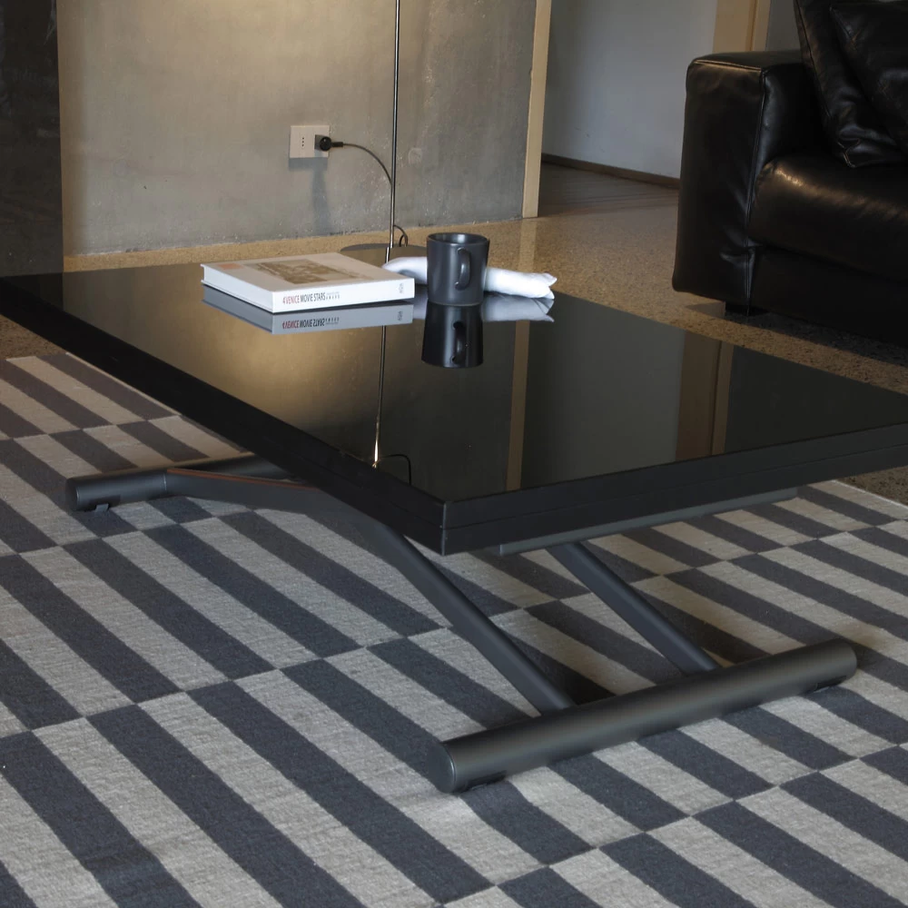 Mesa De Centro Transformable En Metal Y Tapa De Vidrio - Morgan 5 Mesa De Centro Transformable En Metal Y Tapa De Vidrio - Morgan - Imagen 3