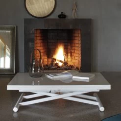 Mesa De Centro Transformable En Metal Y Tapa De Vidrio - Morgan