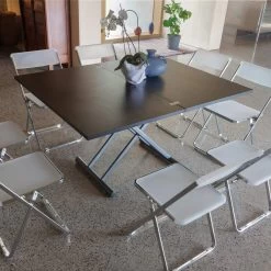 Mesa De Centro Transformable En Metal Y Tapa De Vidrio - Morgan 9 Mesa De Centro Transformable En Metal Y Tapa De Vidrio - Morgan -Tienda De Decoración tavolino da salotto trasformabile in metallo e piano in vetro morgan 3