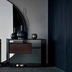 Mesa Auxiliar O Mesita De Noche Para Sofá En Vidrio Ahumado Con Cajón De Cuero - Linzy