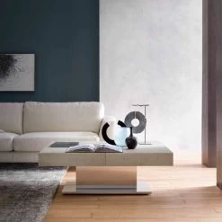 Mesa De Centro Moderna Transformable, Tablero Efecto Mortero Made In Italy - Salomon -Tienda De Decoración tavolino trasformabile moderno con piano effetto malta made in italy salomon 17