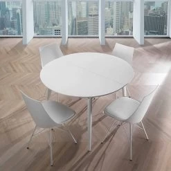 Mesa De Comedor Redonda Extensible En Mdf Blanco - Ismaele -Tienda De Decoración tavolo allungabile rotondo da pranzo in mdf bianco ismaele 3