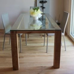 Mesa Con Sobre De Cristal Y Madera De Fresno Modero Made In Italy - Asella