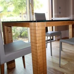 Mesa Con Sobre De Cristal Y Madera De Fresno Modero Made In Italy - Asella -Tienda De Decoración tavolo con piano in cristallo e legno di frassino modero made in italy asella 3