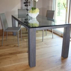 Mesa Con Sobre De Cristal Y Madera De Fresno Modero Made In Italy - Asella -Tienda De Decoración tavolo con piano in cristallo e legno di frassino modero made in italy asella 4