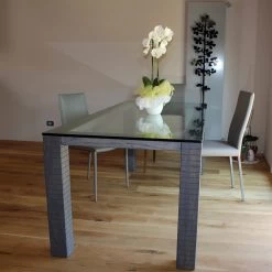 Mesa Con Sobre De Cristal Y Madera De Fresno Modero Made In Italy - Asella -Tienda De Decoración tavolo con piano in cristallo e legno di frassino modero made in italy asella 5