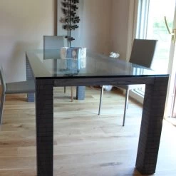 Mesa Con Sobre De Cristal Y Madera De Fresno Modero Made In Italy - Asella -Tienda De Decoración tavolo con piano in cristallo e legno di frassino modero made in italy asella 6