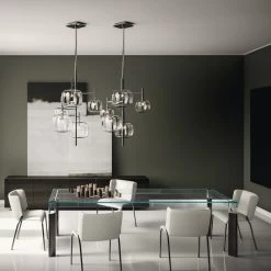 Mesa De Cocina De Vidrio Extraclaro Con Patas De Madera Made In Italy - Super -Tienda De Decoración tavolo cucina in vetro extrachiaro con gambe in legno made in italy super 10