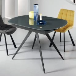 Mesa De Comedor Extensible Hasta 180 Cm En Cristal Y Metal Pintado - Beatriz