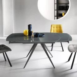 Mesa De Comedor Extensible Hasta 180 Cm En Cristal Y Metal Pintado - Beatriz -Tienda De Decoración tavolo da pranzo allungabile a 180 cm di vetro e metallo verniciato beatriz 3