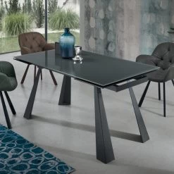 Mesa De Comedor Extensible 180 Cm En Cristal Con Base Antracita - Perlando